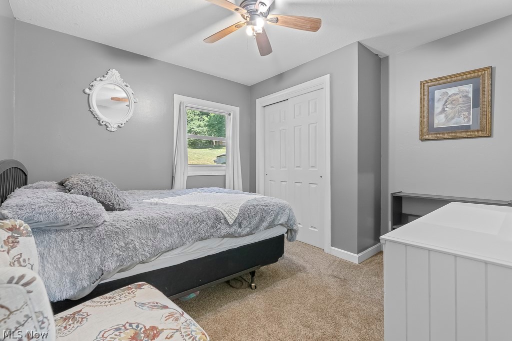 2400 Sunnybrook Road Mogadore, OH 44260 - Photo 22 of 50 Bedroom with ceiling fan, light carpet, and a closet