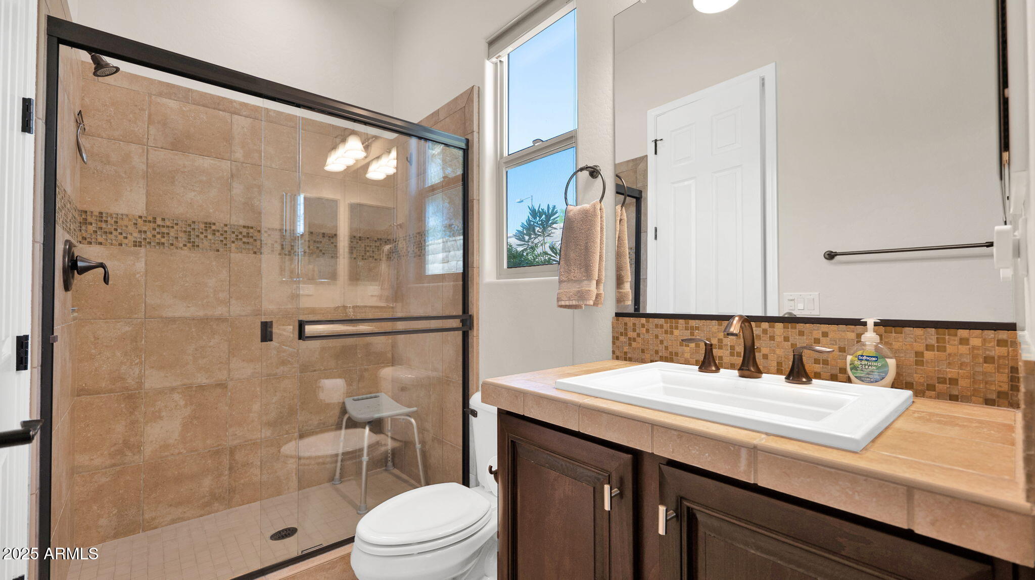 12981 West Yellow Bird Lane Peoria, AZ 85383 - Photo 19 of 47 a bathroom with a shower sink vanity mirror and toilet