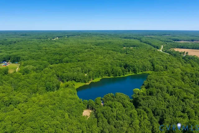 a view of a lake with a city