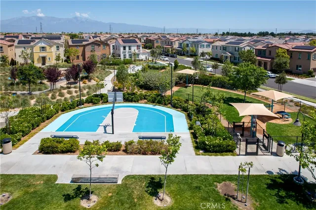 an aerial view of a house with outdoor space