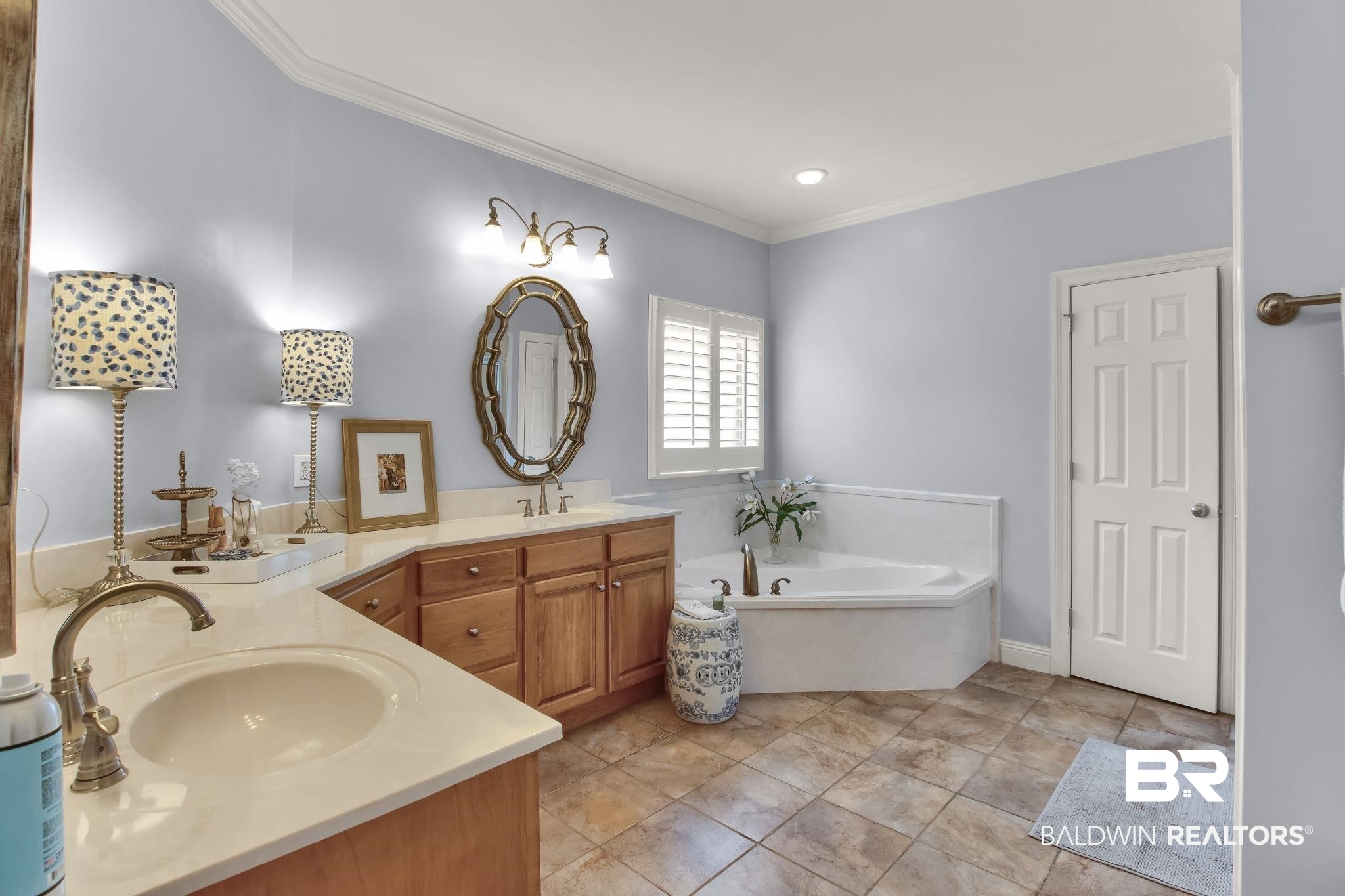 9478 Autauga Bend Daphne, AL 36526 - Photo 22 of 73 Bathroom featuring a tub, tile patterned flooring, ornamental molding, and vanity