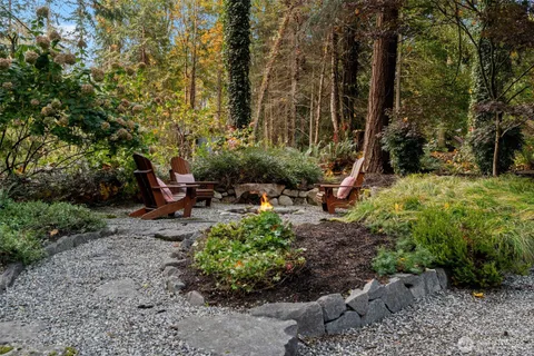 front view of a building with a garden