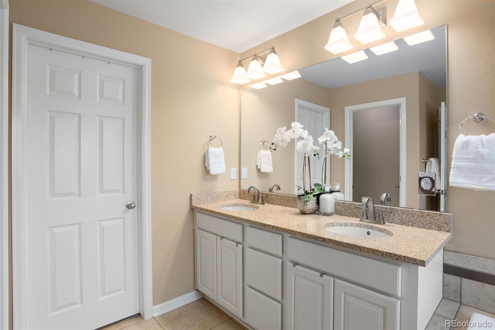 690 Tiger Lily Way Highlands Ranch, CO 80126 - Photo 17 of 38 a bathroom with a double vanity sink and a mirror