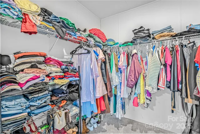 a view of walk in closet with clothes