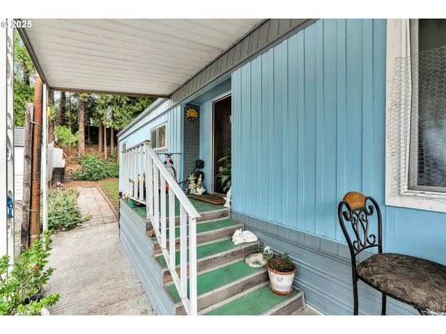 an outdoor view with patio