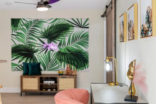 a living room with furniture