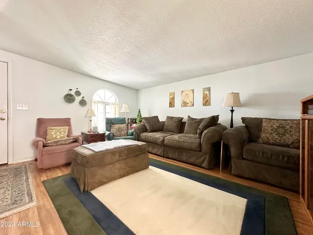 a living room with furniture and a rug