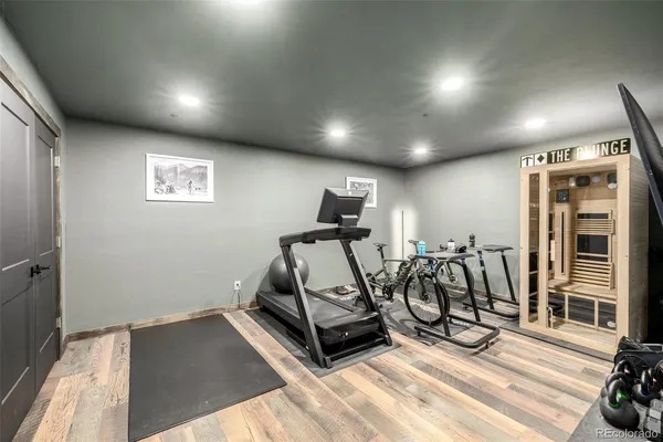 a view of a room with gym equipment
