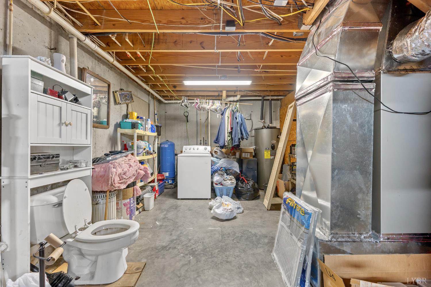 1925 Forbes Mill Road Bedford, VA 24523 - Photo 39 of 58 a view of a storage room with water heater and racks