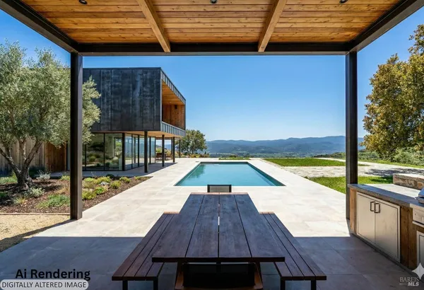 a view of a balcony with wooden floor