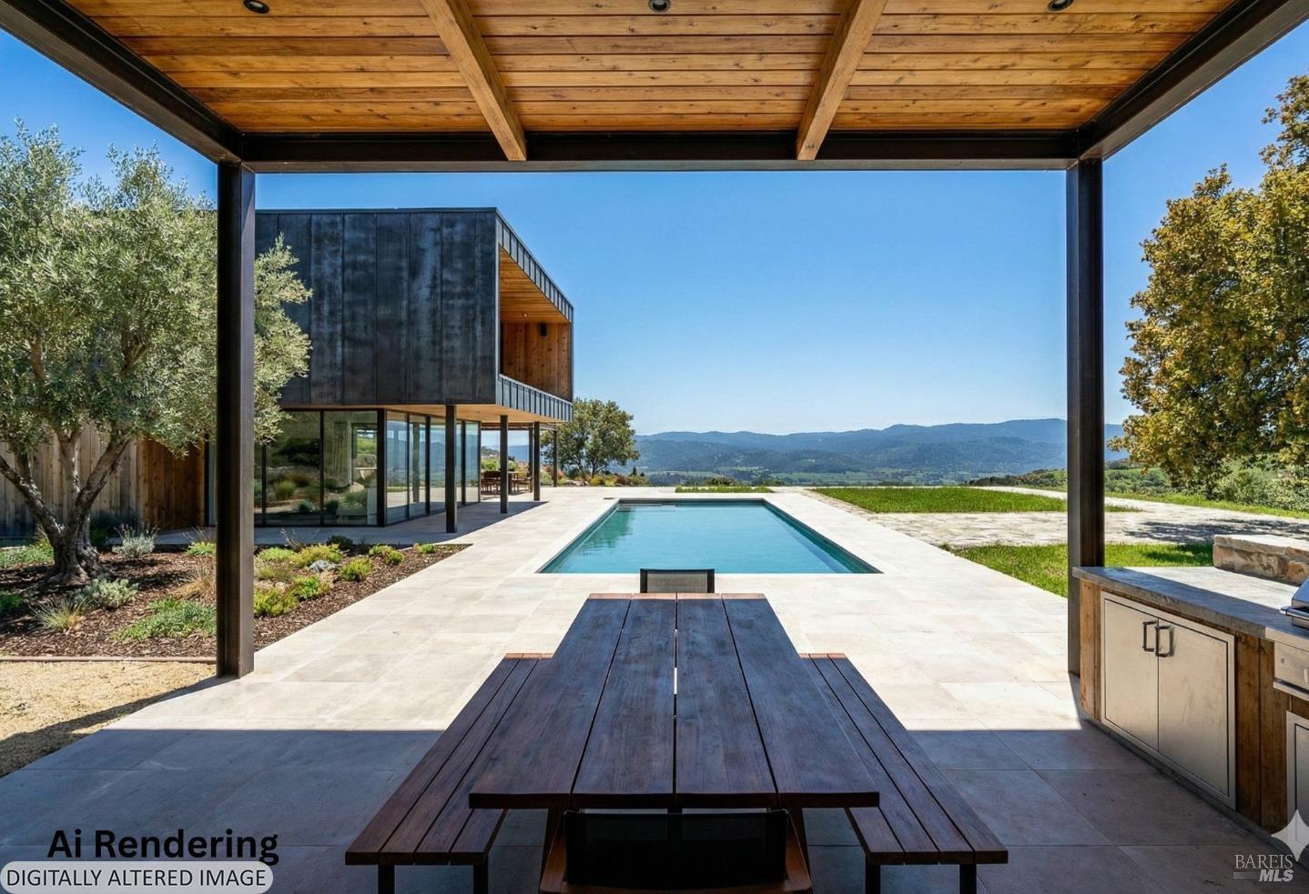 a view of a balcony with wooden floor