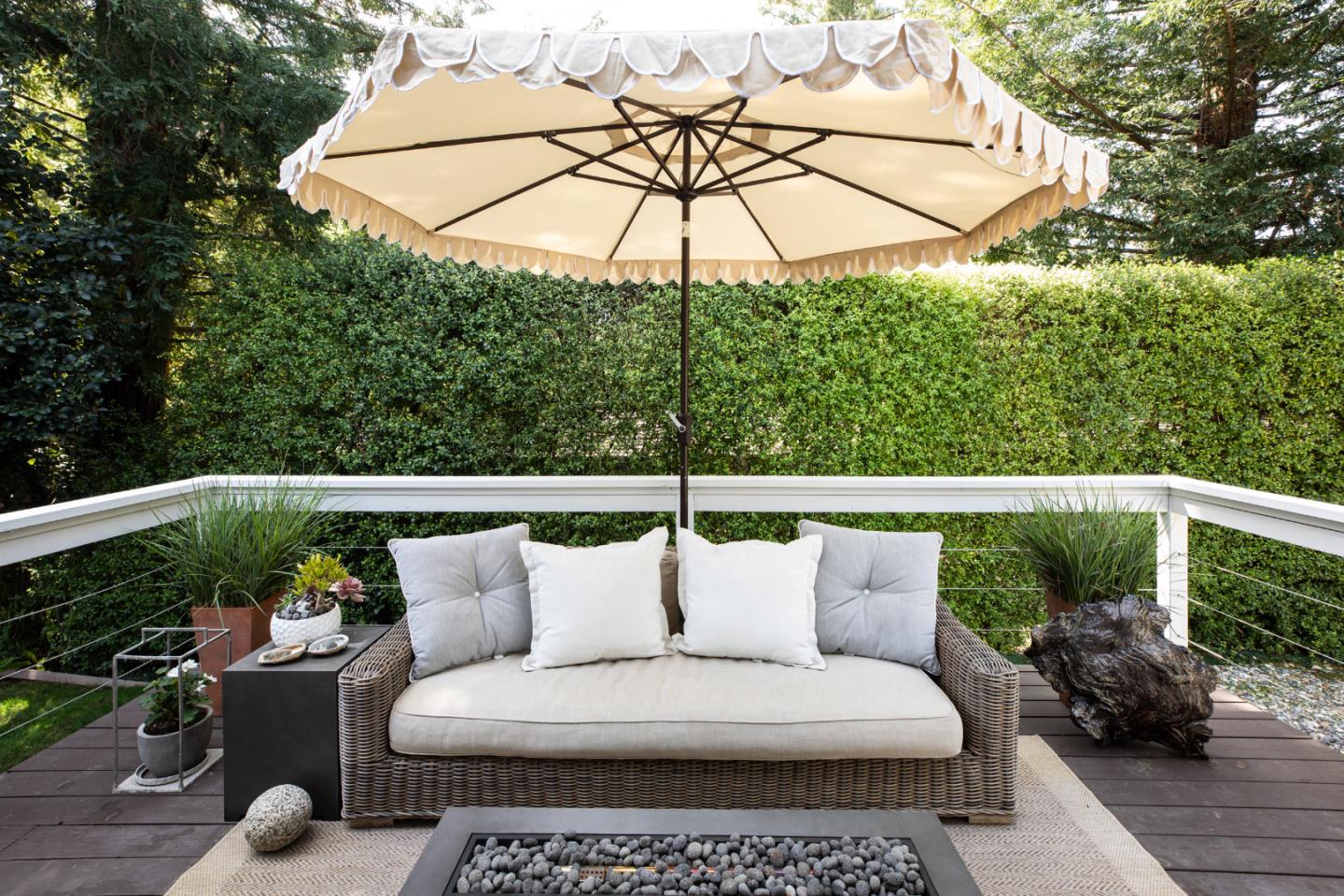 63 Ridge Court Woodside, CA 94062 - Photo 31 of 31 a view of balcony with furniture and umbrella