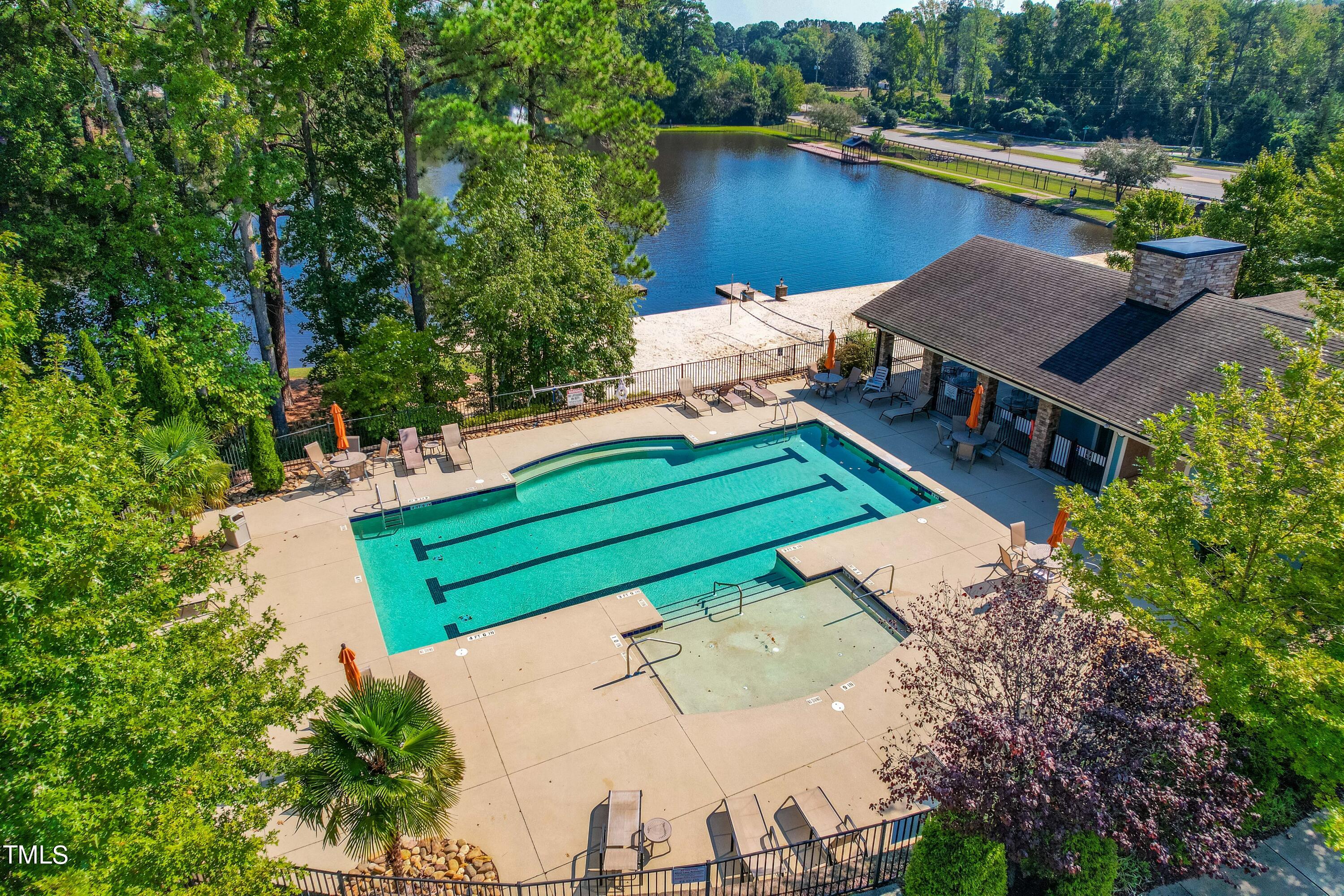 1305 Silver Beach Way Raleigh, NC 27606 - Photo 42 of 47 an aerial view of a house with swimming pool and patio