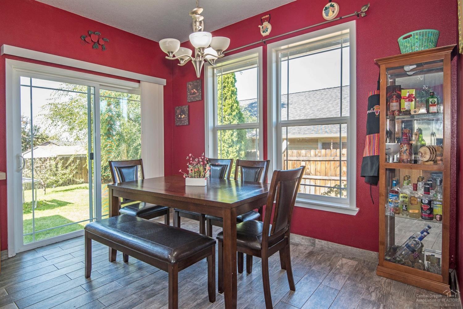 Dining area with sliding door out to backyard