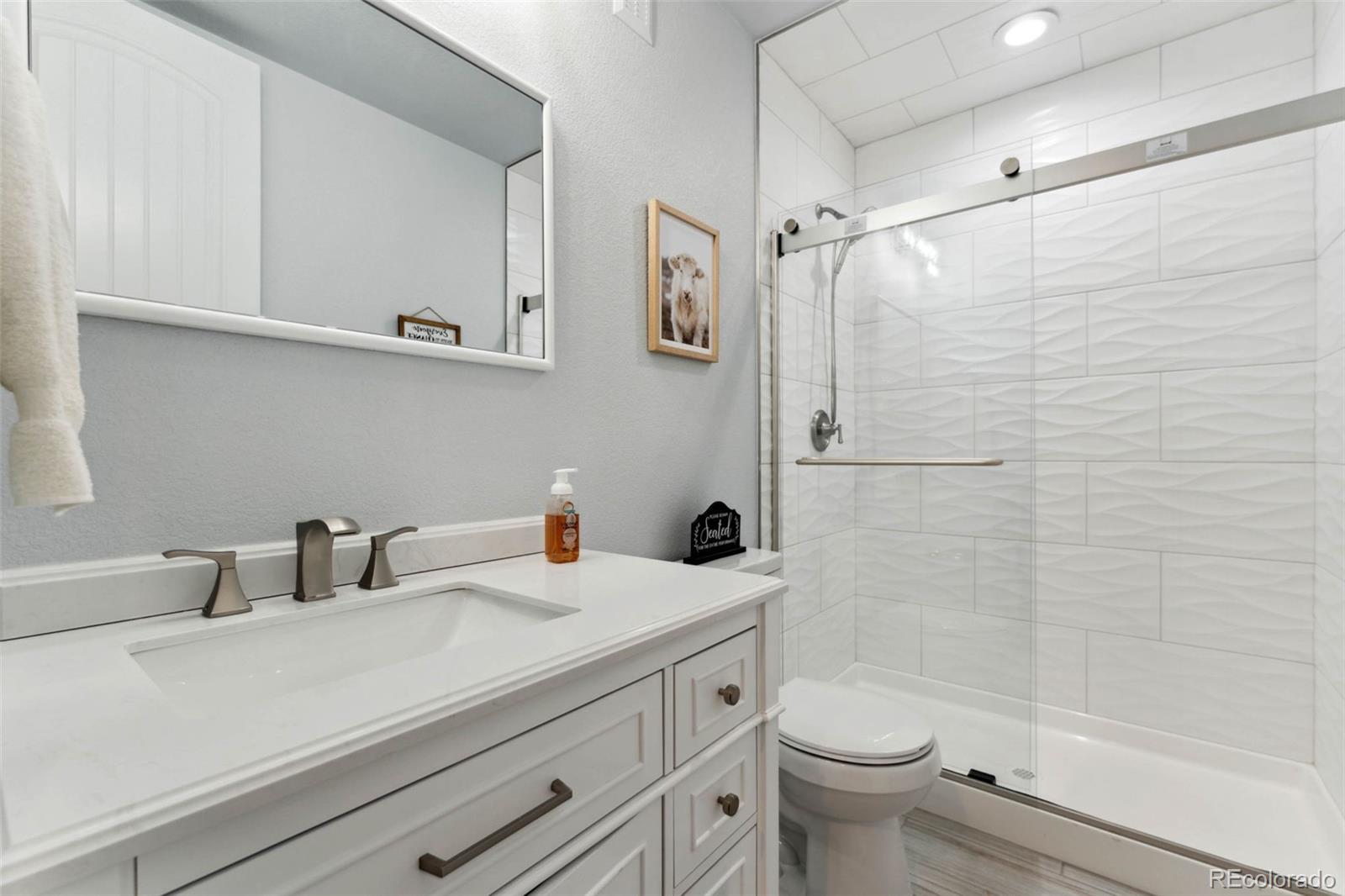 9459 Gore Loop Arvada, CO 80007 - Photo 44 of 50 a bathroom with a sink a toilet and shower