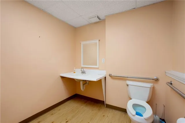 a bathroom with a sink a toilet and a shower
