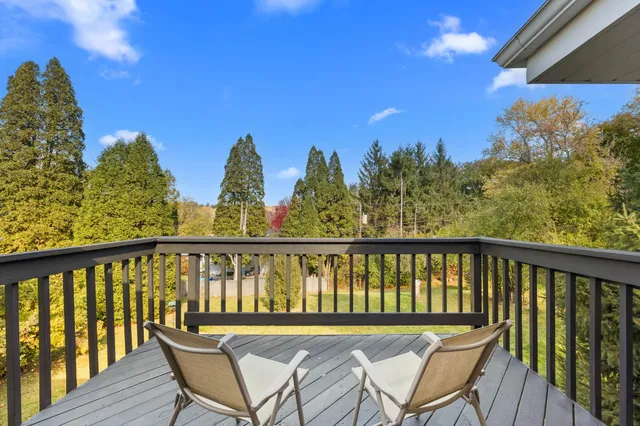 a view of a chair in wooden deck