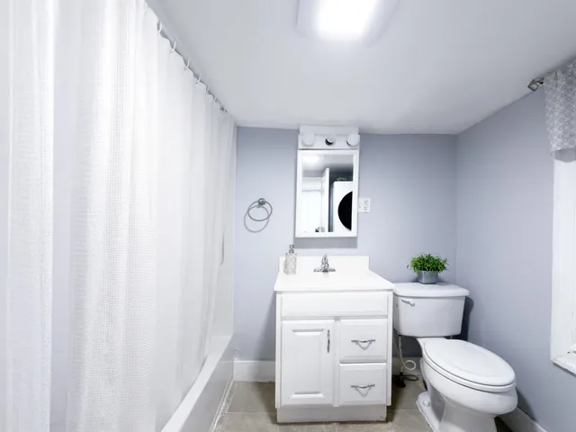 a bathroom with a toilet a sink and a mirror