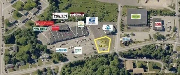 an aerial view of street and sign board