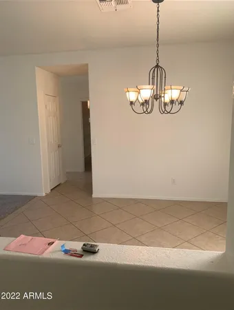 a view of a chandelier in a room