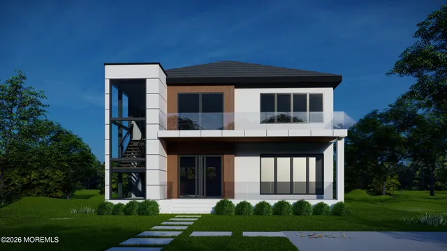 a view of backyard with wooden floor