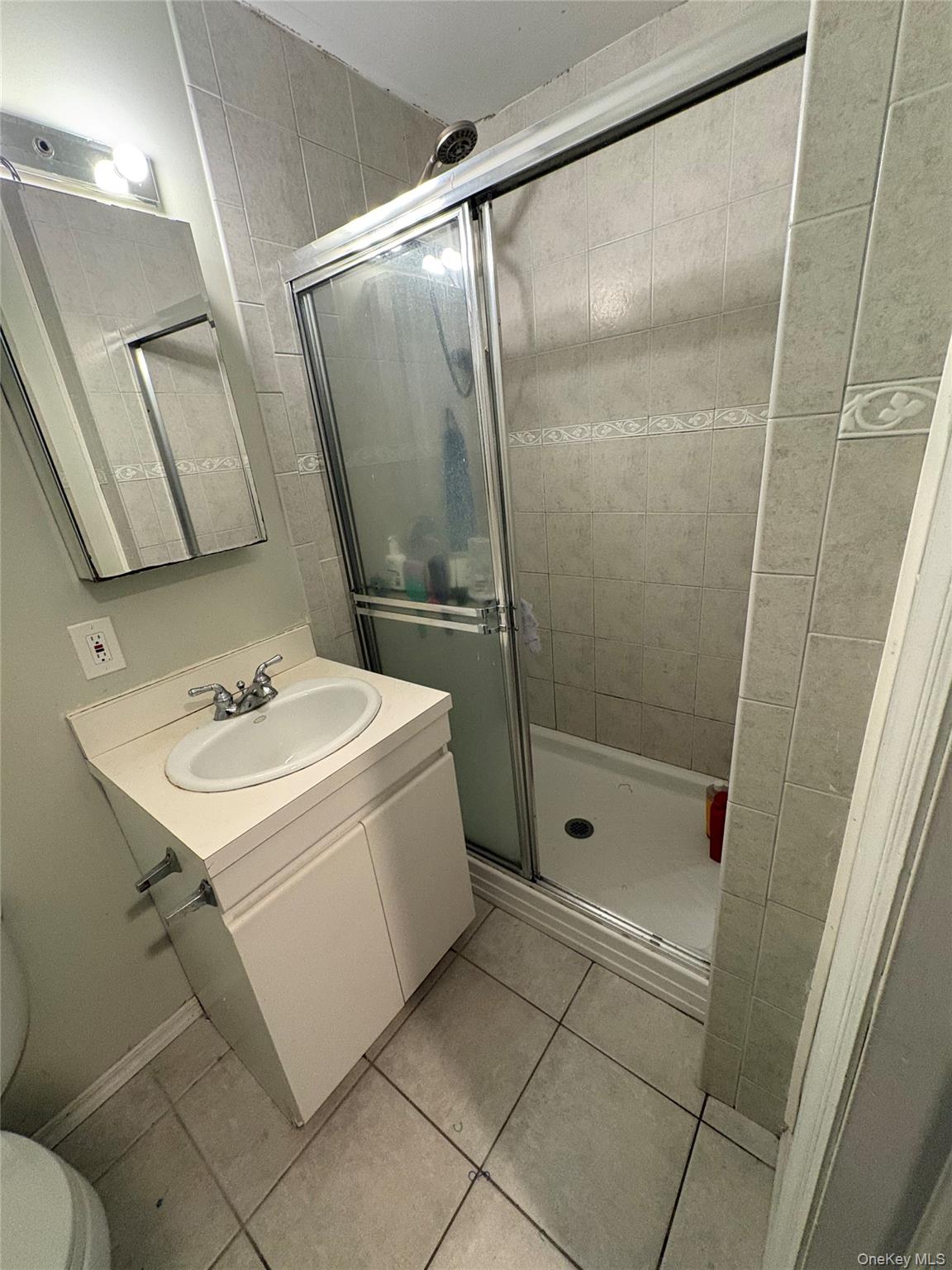 2 1st Street Coram, NY 11727 - Photo 31 of 36 a bathroom with a sink a mirror and a shower