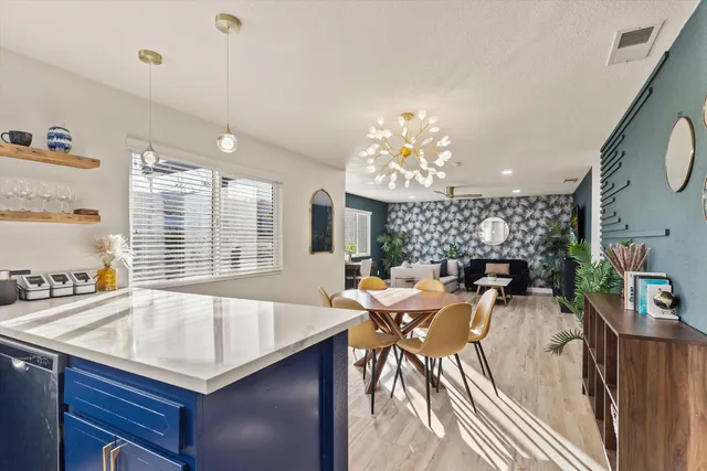 a view of a dining room and livingroom