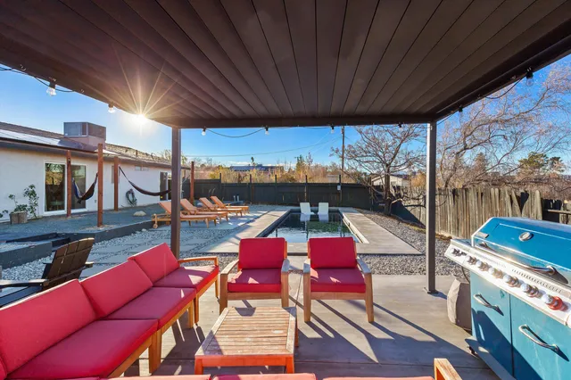 a outdoor view with a sitting space