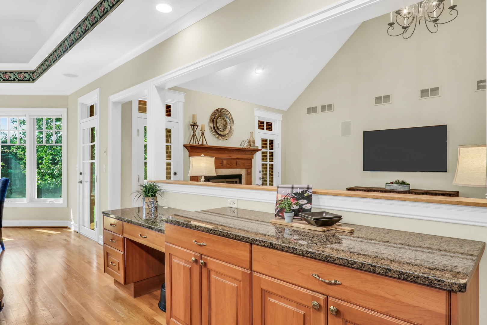 5684 Wolf Road Western Springs, IL 60558 - Photo 23 of 51 a living room with stainless steel appliances kitchen island granite countertop a sink and a flat screen tv