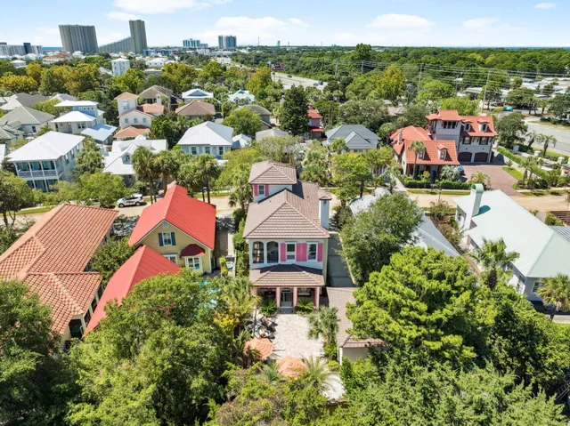 a view of a park with palm trees