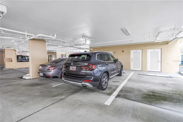 a car parked in a garage