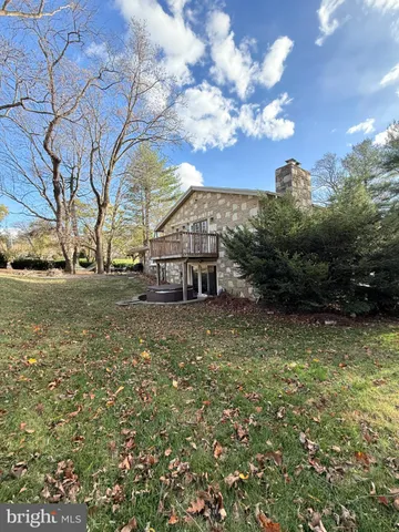 a view of a yard with plants and a bench