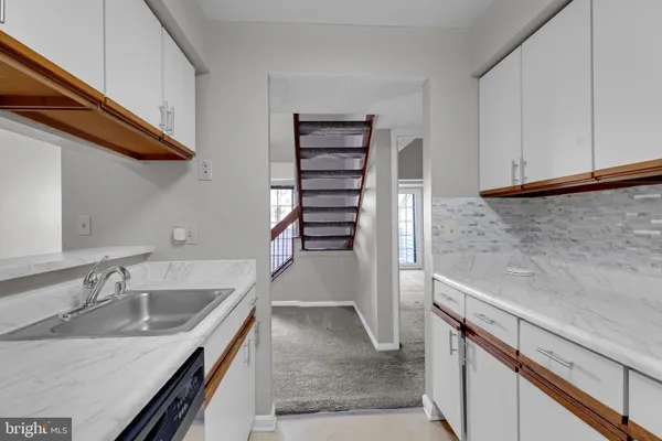 a kitchen with a sink and washing machine