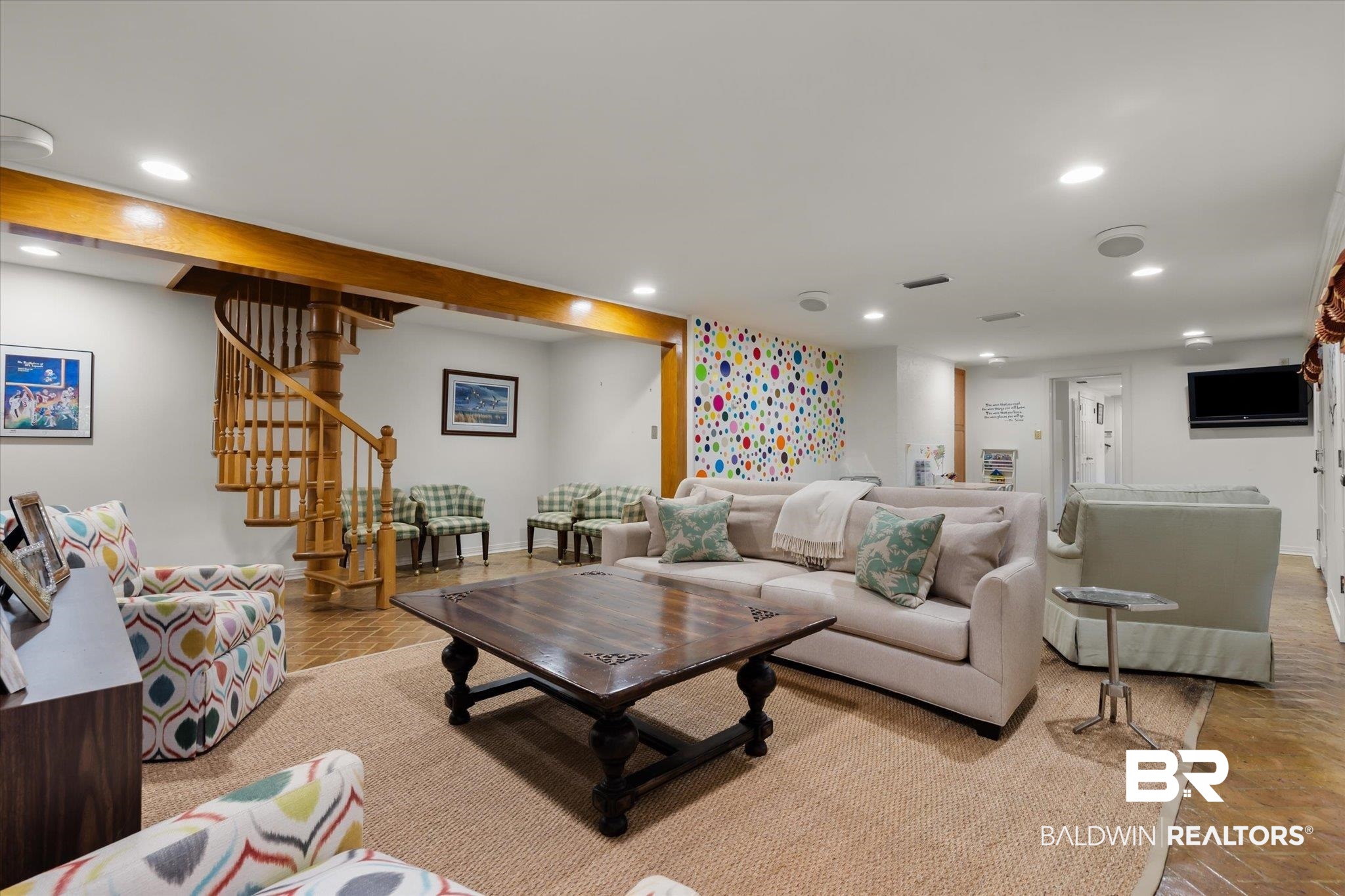 143 Myrtlewood Lane Mobile, AL 36608 - Photo 37 of 55 Living area featuring stairs, recessed lighting, and brick floor