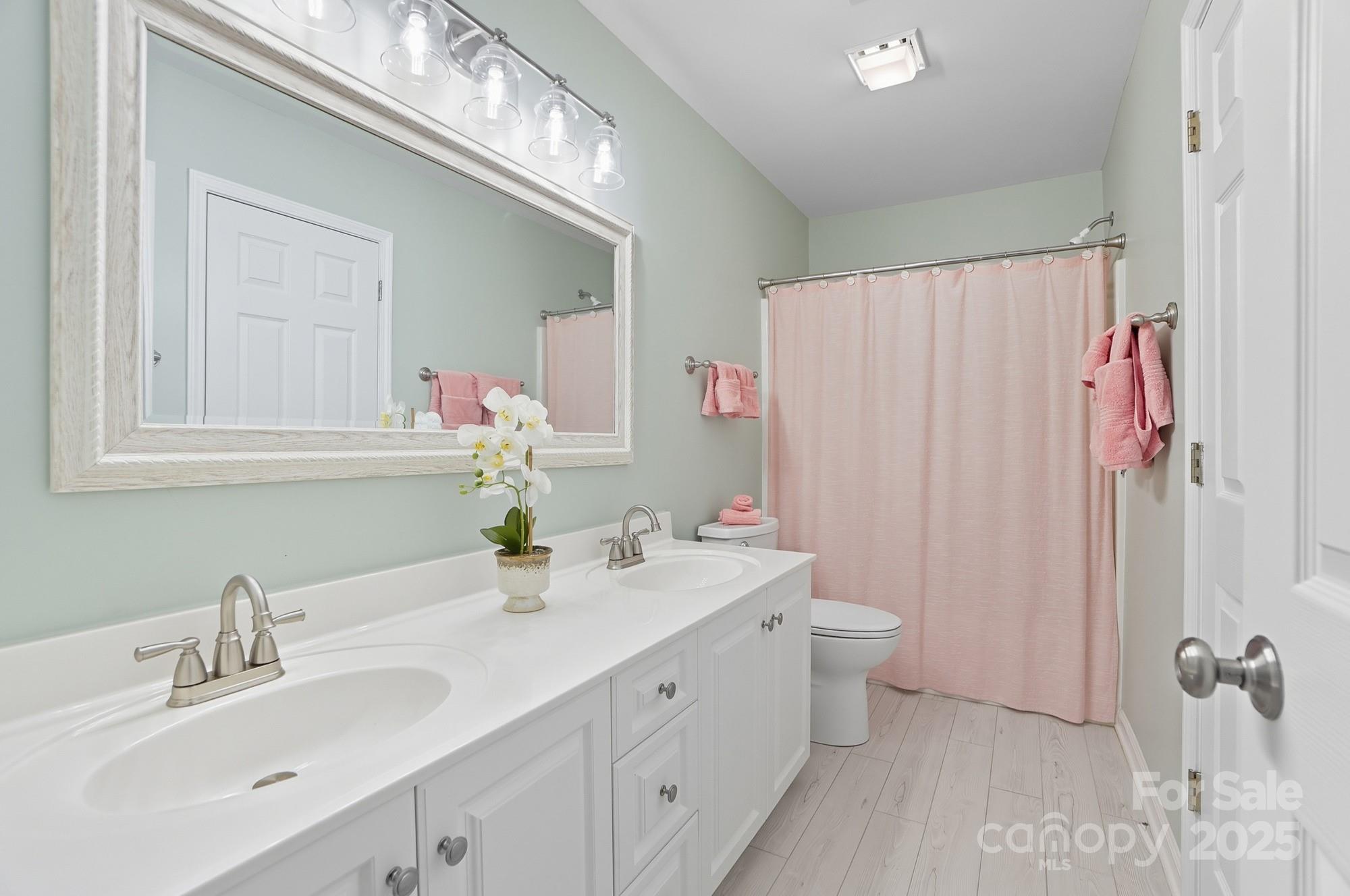11177 Watertrace Drive Tega Cay, SC 29708 - Photo 18 of 28 a bathroom with a double vanity sink mirror and toilet