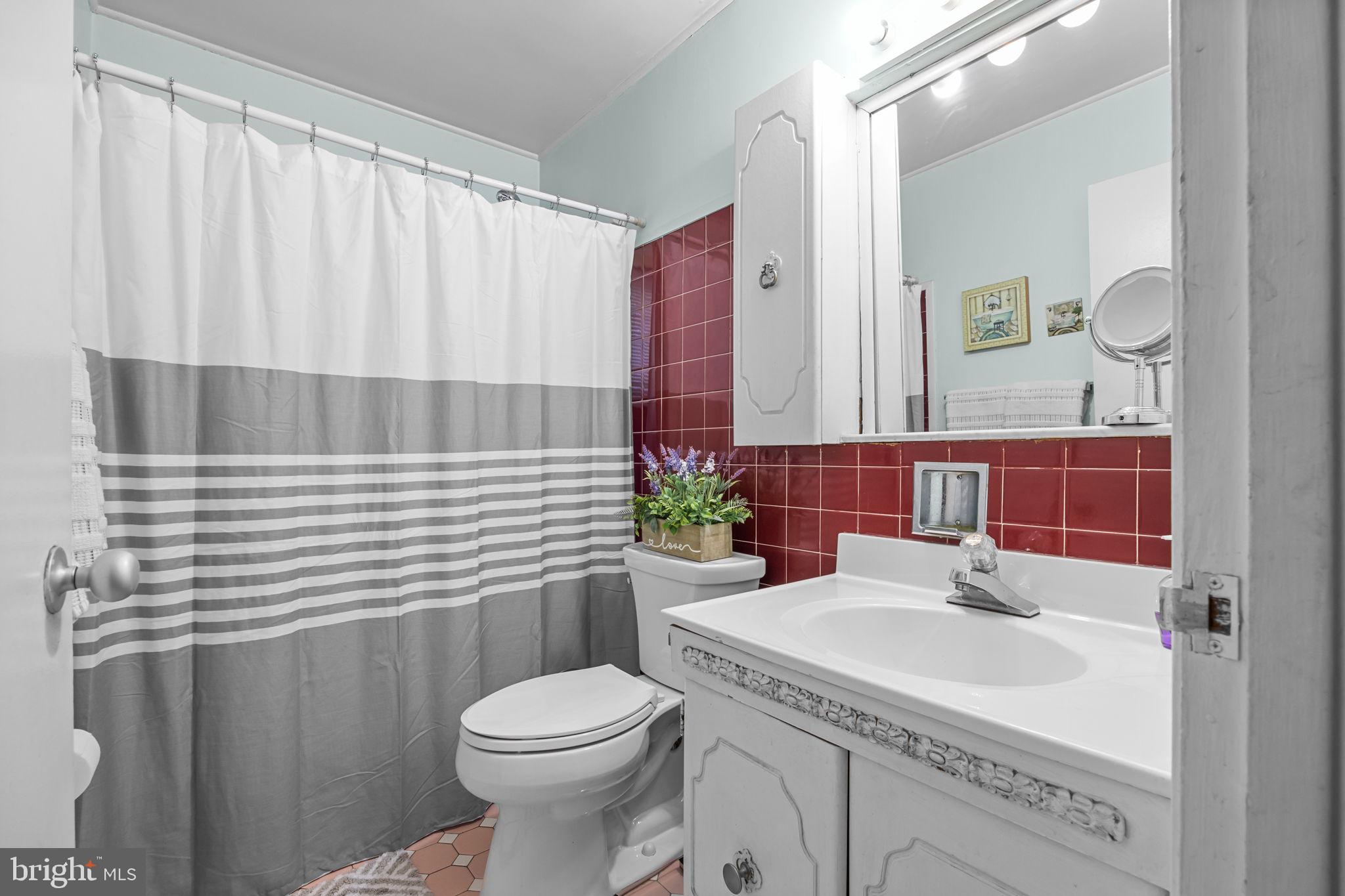 55 Rose Apple Road Levittown, PA 19056 - Photo 19 of 40 a bathroom with a sink a toilet and shower curtain