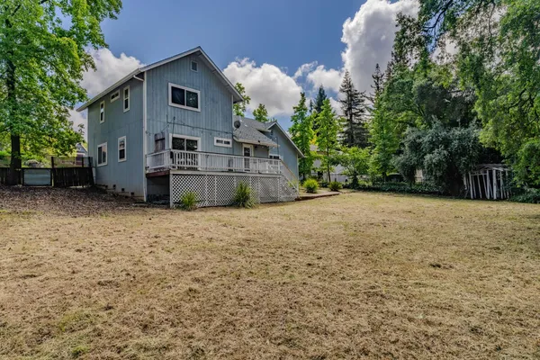 a view of a yard with an tree