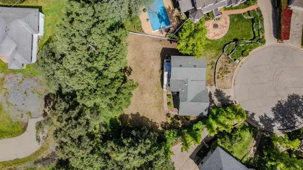 a view of a garden with an ocean