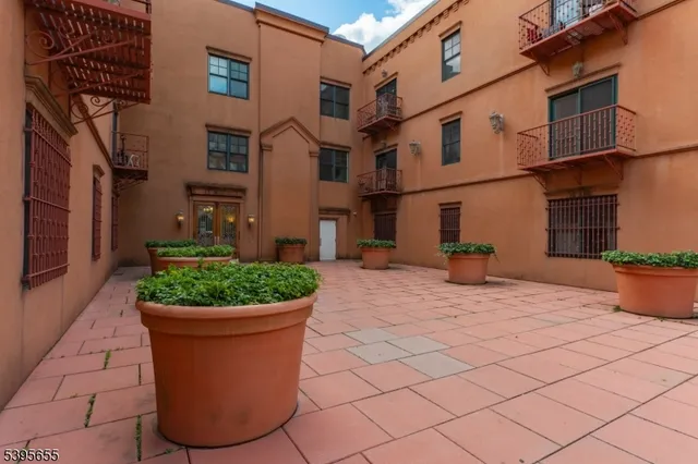 a view of a yard with potted plants