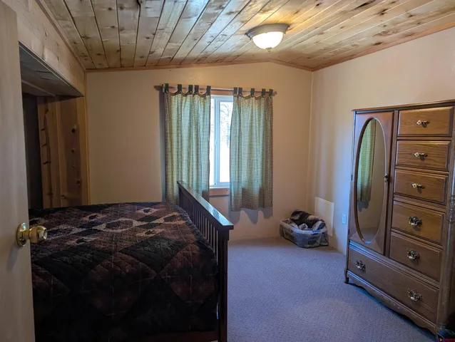 a bedroom with a bed and a closet