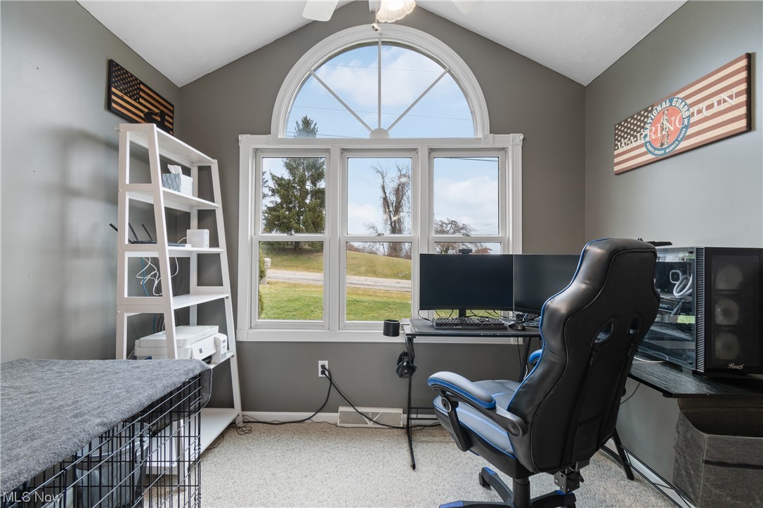 53330 High Ridge Road Bridgeport, OH 43912 - Photo 21 of 34 Office area with light carpet, vaulted ceiling, and a healthy amount of sunlight