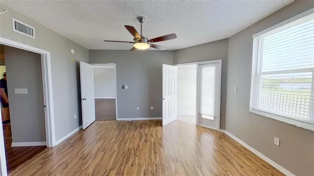 a view of a room with racks on the wall