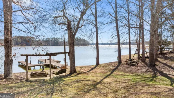 a view of a lake with houses