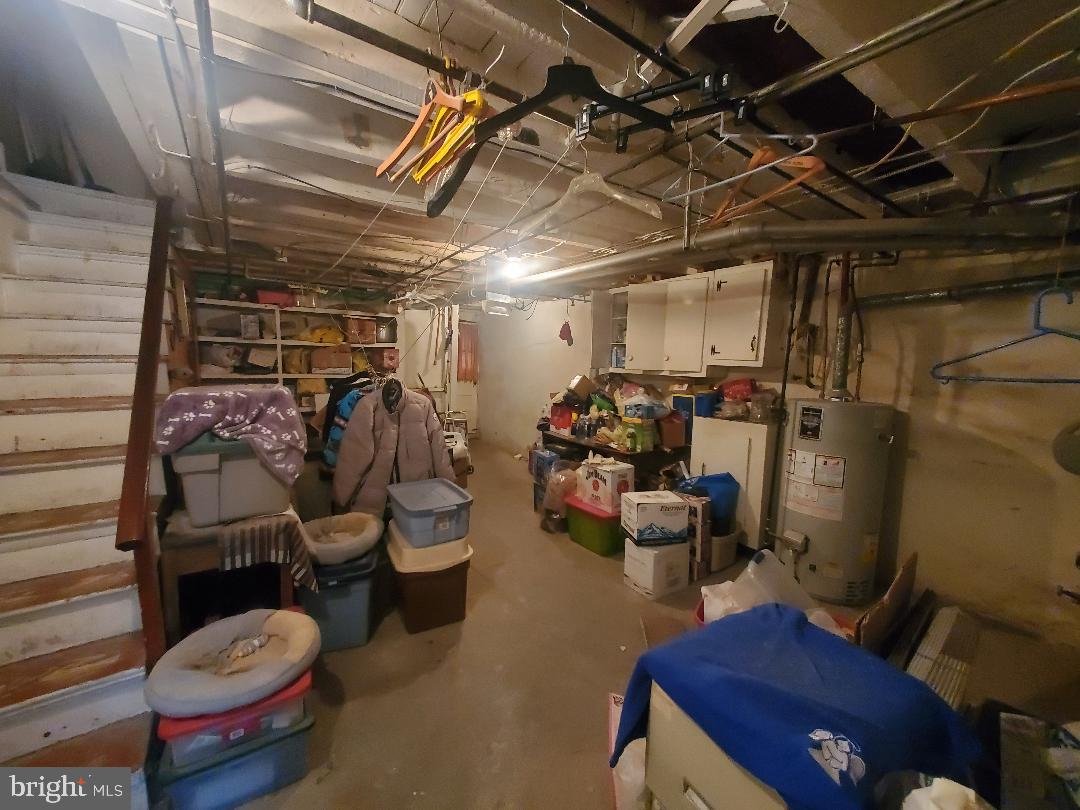 207 Avon Road Upper Darby, PA 19082 - Photo 22 of 29 a view of a storage room with water heater and racks
