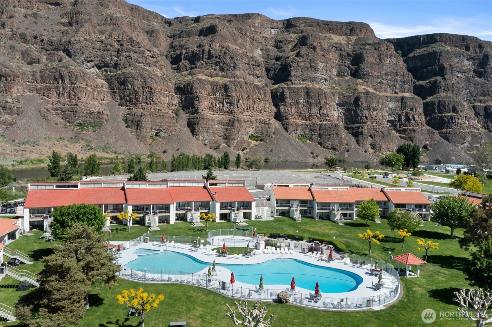 a view of a city with tall buildings