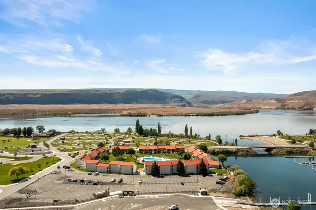 a view of a city and ocean view