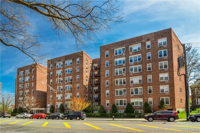a view of a building and a street
