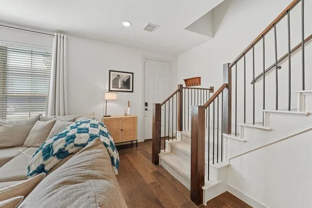 a view of a living room and furniture