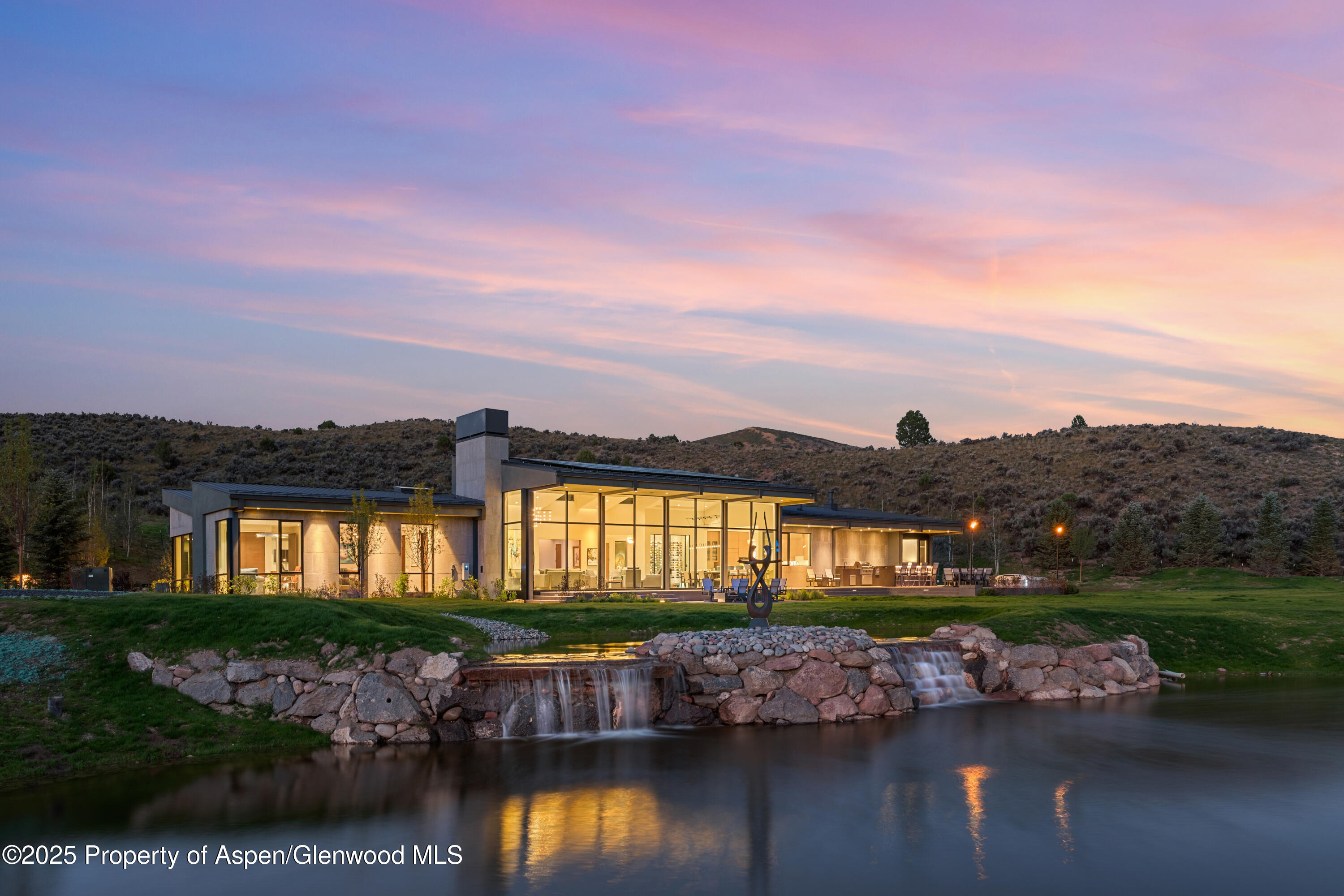 a view of a lake with a big yard