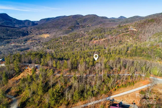 a view of a lush green field with mountains in the background